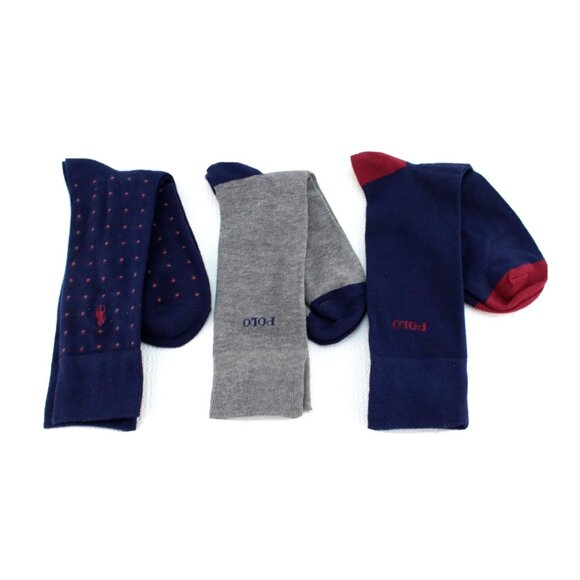 Polo Ralph Lauren 3-Pack Casual Dress Socks Dots Navy Blue Grey Maroon Dark Red - Picture 4 of 6